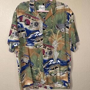 Vintage Diamond Head Hawaiian button down Shirt with cars and floral design